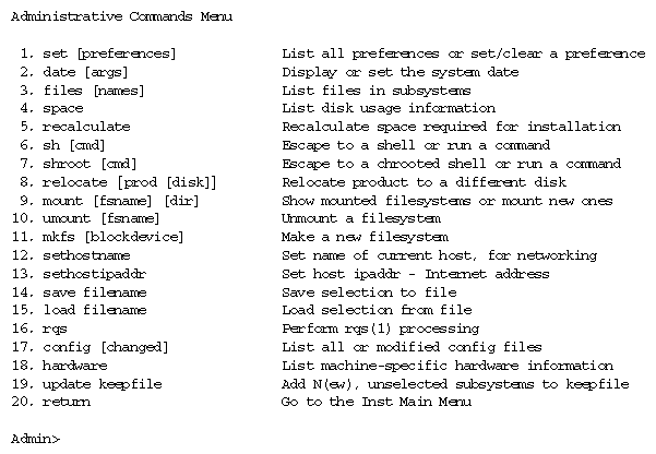 
The Administrative Commands Menu