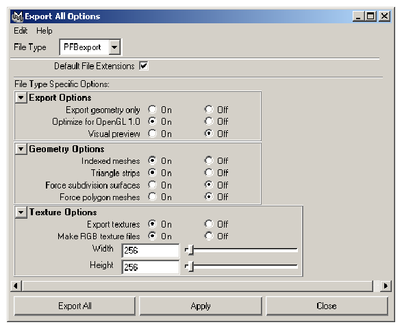 Maya Export Options