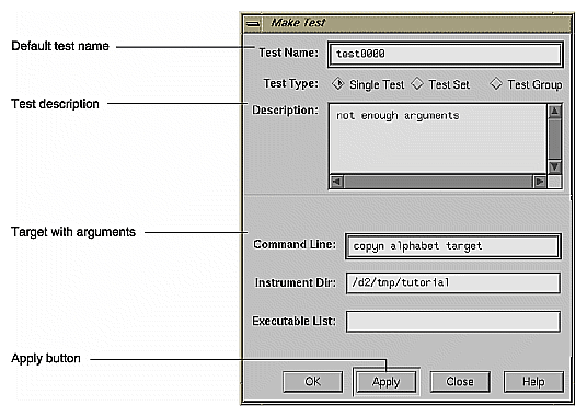 Make Test Dialog Box with
Features Used in Tutorial