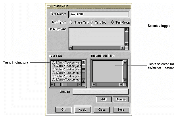 Make Test Dialog Box with Test Group Selected
