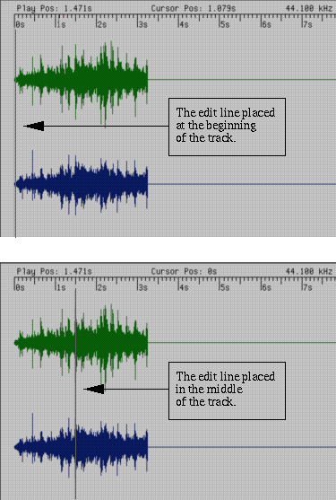 The Edit Line Positioned in the Waveform Display