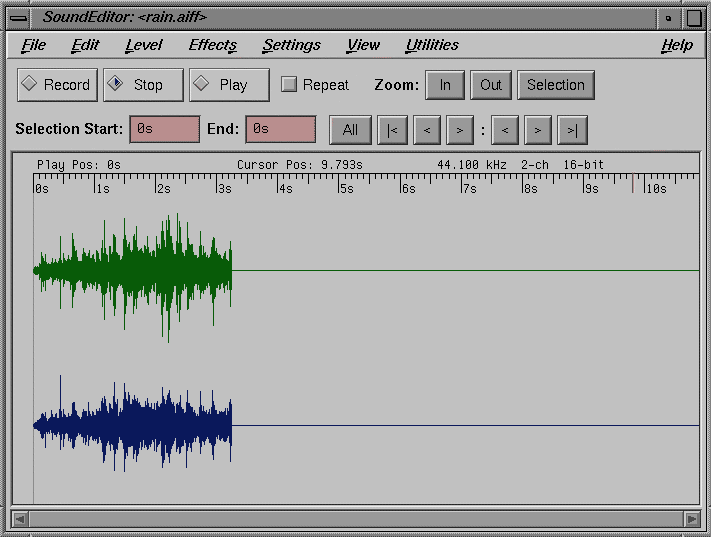 Sound Editor Displaying the File rain