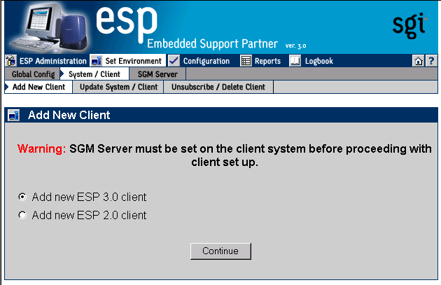 Figure 4-13 Add New Client Window (System Group Manager Mode)