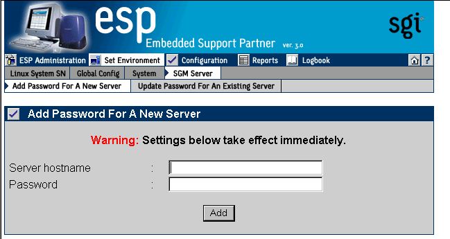 Figure 4-21 Add Password for a New Server Window