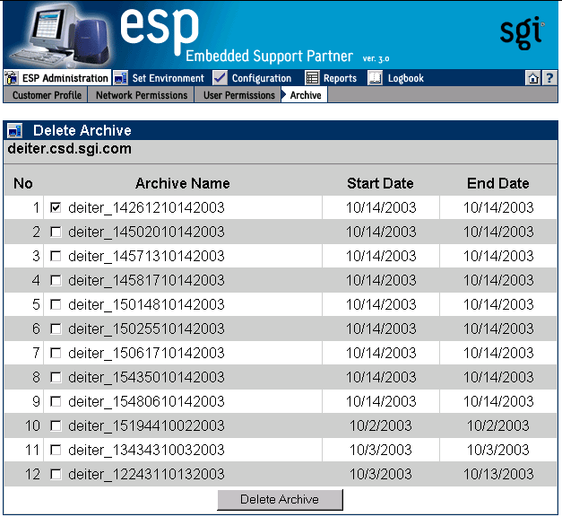 Figure 3-12 Delete Archive Window (Web-based Interface)