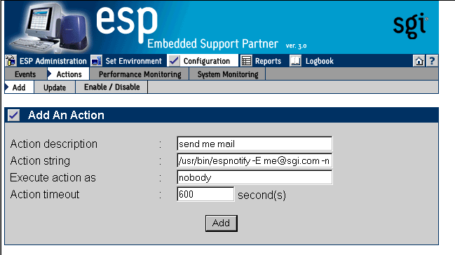 Figure 5-39 Example Parameters (Add an Action Window Using Other Action Option) 