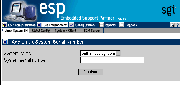 Figure 4-5 Linux System SN Window (SGM Server that has Multiple Clients without Serial Numbers Entered)