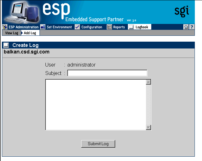 Figure 7-7 Create Log Window (Single System Manager Mode)