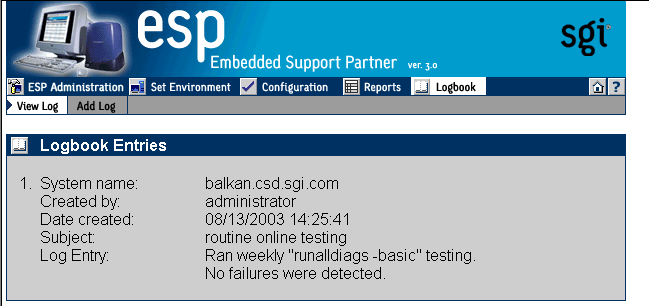 Figure 7-3 Logbook Entry Information (Single System Manager Mode)