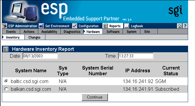 Figure 6-27 Hardware Inventory Reports for System Group Window (System Group Manager Mode)