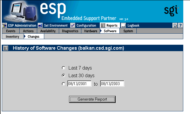 Figure 6-37 History of Software Changes Window (Single System Manager Mode)