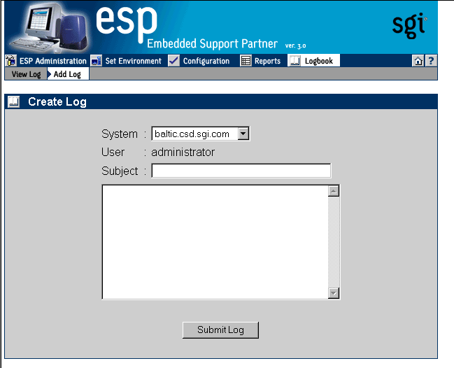 Figure 7-10 Create Log Window (System Group Manager Mode)