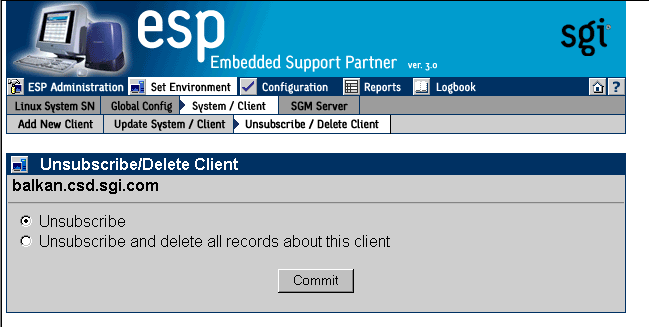 Figure 4-20 Unsubscribe/Delete Client Window