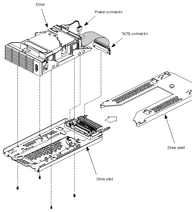 Figure 4-3 Installing a Half-Height SCSI Drive on a Sled and Loading It