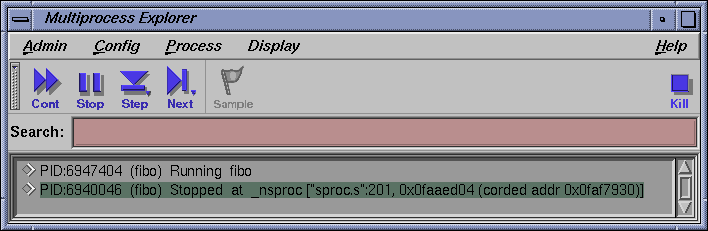 Multiprocess Explorer with highlighted process