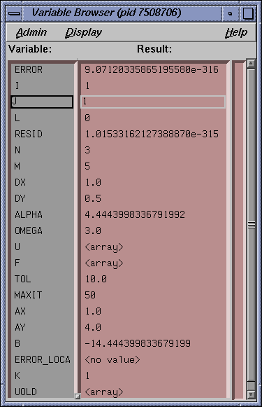 Variable Browser display