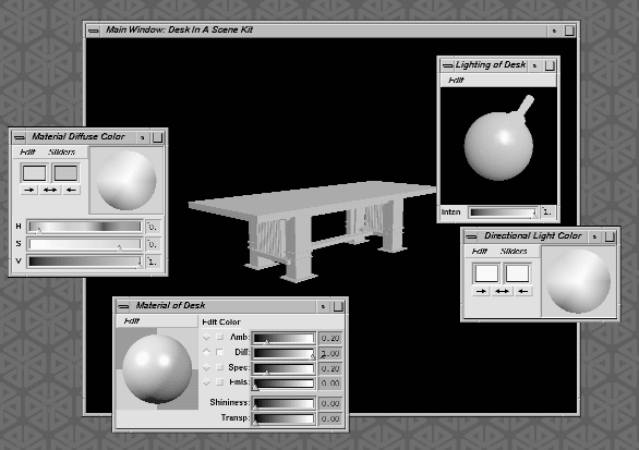 Figure 14-14 Using an SoSceneKit with Directional Light and Material Editors