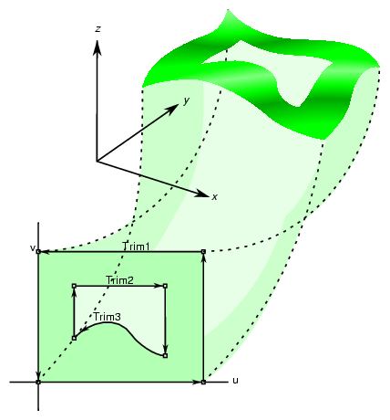 Trim Loops and Trimmed Surface: Both Trim Loops Made of Four Trim Curves