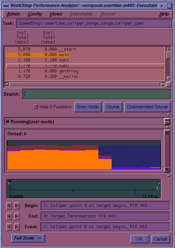 Performance Analyzer Main Window--arraysum
Experiment